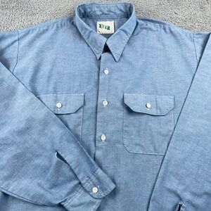 VTG Key Imperial Shirt Mens 2XL Tall Blue Chambray Workwear Made USA Lightweight